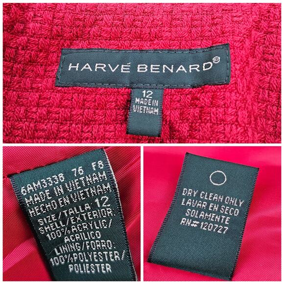 Large Gloss Button Detail Blazer Red Basketweave Jacket Harve Benard Size 12 - Picture 5 of 10